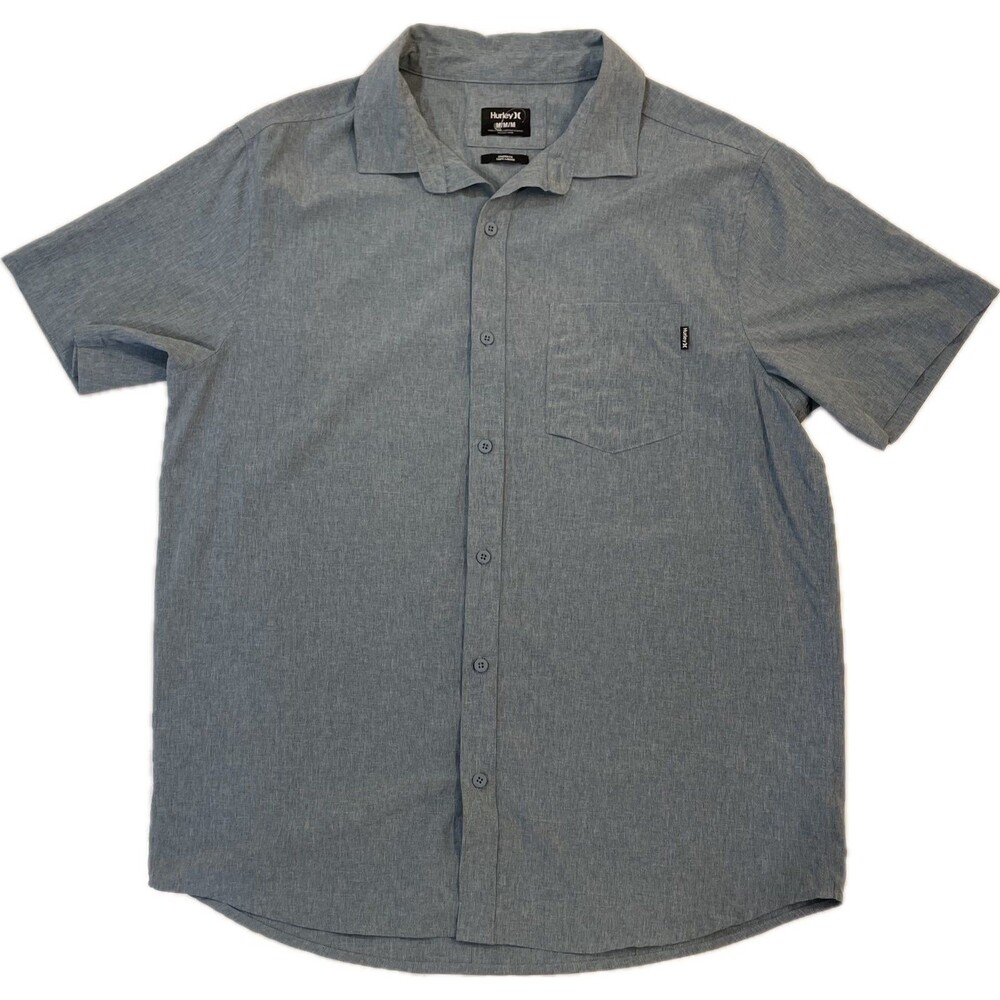 Hurley Mens Medium Slate Blue Button Up Shirt Short Sleeve Pocket HSP24VMT